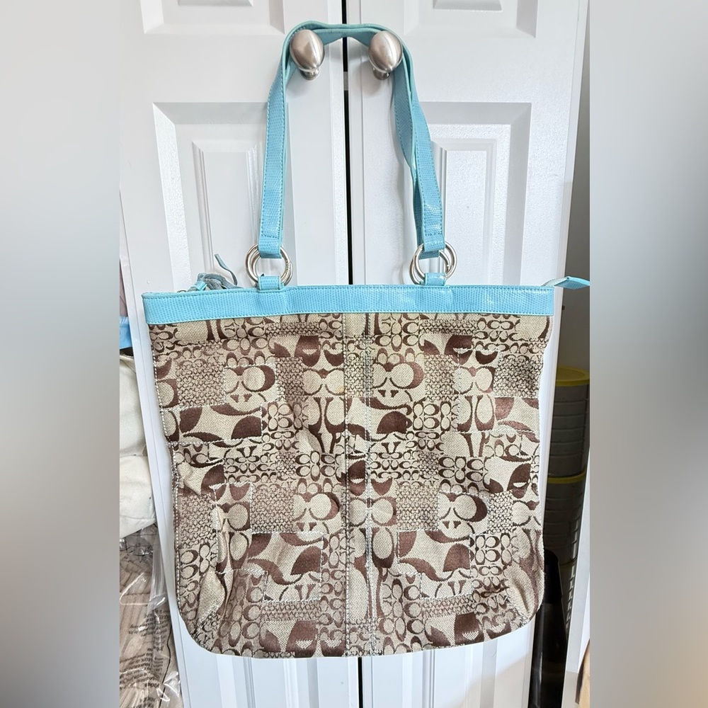 🩵 Pre-Y2K Patchwork Tote in Brown & Blue